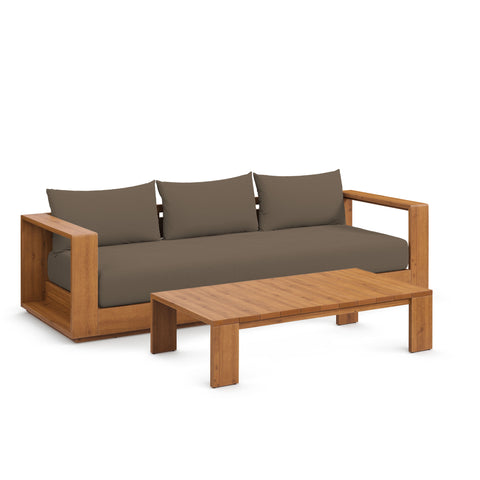 Modway Tahoe 2-Piece Outdoor Patio Acacia Wood Sofa and Coffee Table Set  