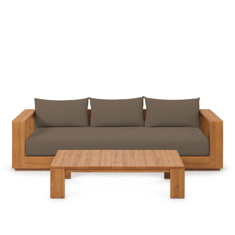 Modway Tahoe 2-Piece Outdoor Patio Acacia Wood Sofa and Coffee Table Set  