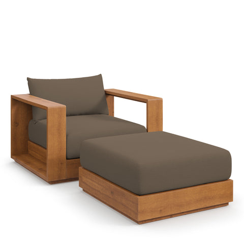 Modway Tahoe 2-Piece Outdoor Patio Acacia Wood Armchair and Ottoman Set  