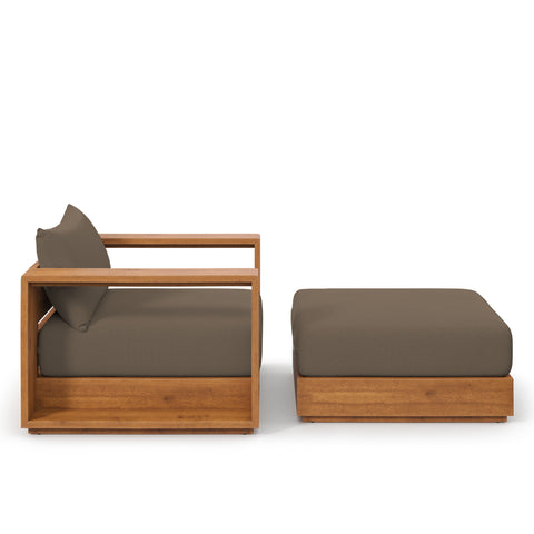 Modway Tahoe 2-Piece Outdoor Patio Acacia Wood Armchair and Ottoman Set  