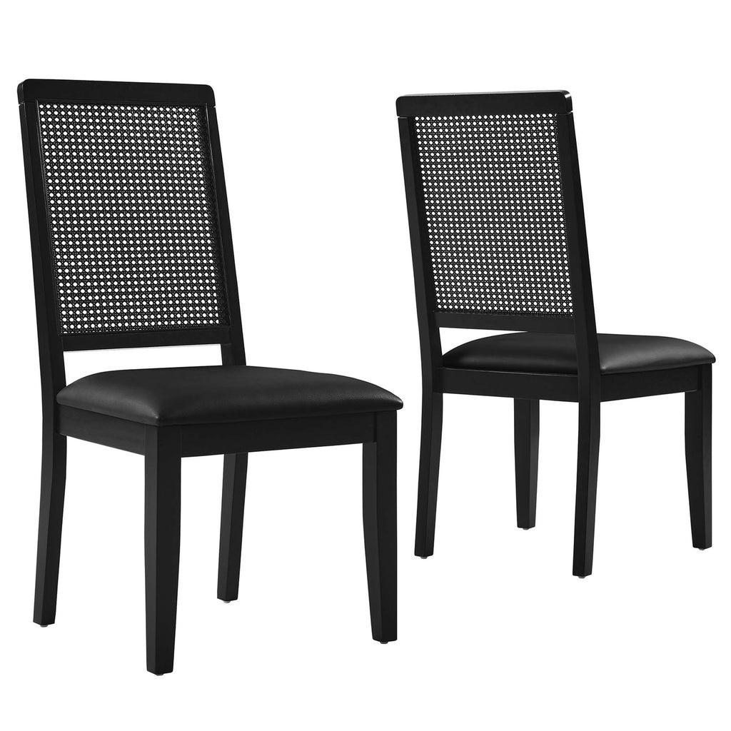 Modway Arlo Vegan Leather Upholstered Faux Rattan and Wood Dining Side Chairs Set of 2  