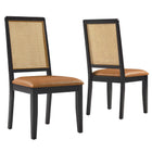 Modway Arlo Vegan Leather Upholstered Faux Rattan and Wood Dining Side Chairs Set of 2  