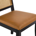Modway Arlo Vegan Leather Upholstered Faux Rattan and Wood Dining Side Chairs Set of 2