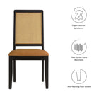 Modway Arlo Vegan Leather Upholstered Faux Rattan and Wood Dining Side Chairs Set of 2
