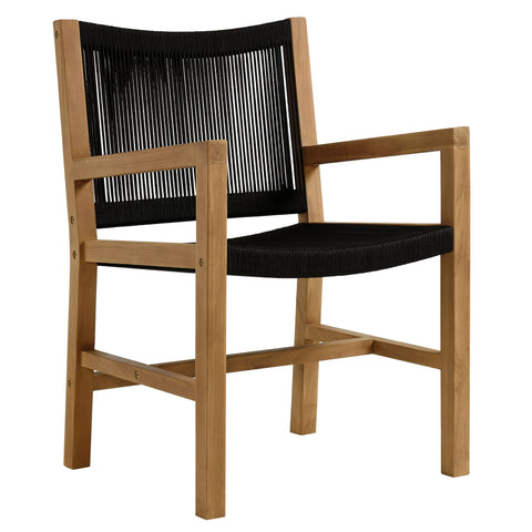 Modway Vienna 3-Piece Outdoor Patio Teak and Rope Armchairs with Folding Side Table  