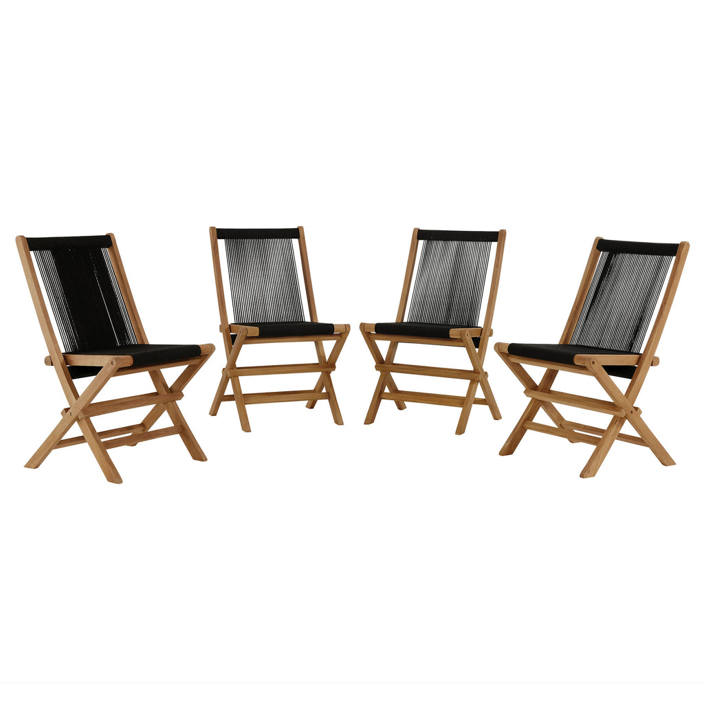 Modway Vienna Outdoor Patio Teak and Rope Folding Chairs Set of 4  
