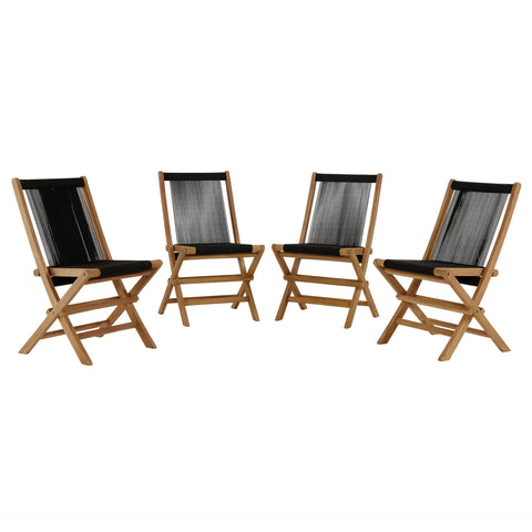 Modway Vienna Outdoor Patio Teak and Rope Folding Chairs Set of 4  
