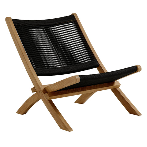 Modway Vienna 3-Piece Outdoor Patio Teak and Rope Folding Lounge Chairs and Side Table  