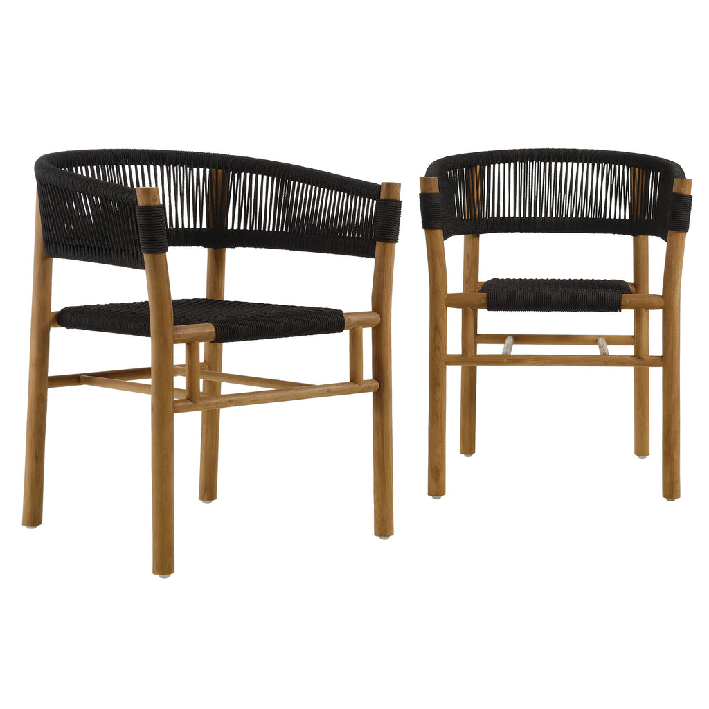 Modway Vienna Outdoor Patio Teak and Rope Curved-Back Dining Armchairs Set of 2  