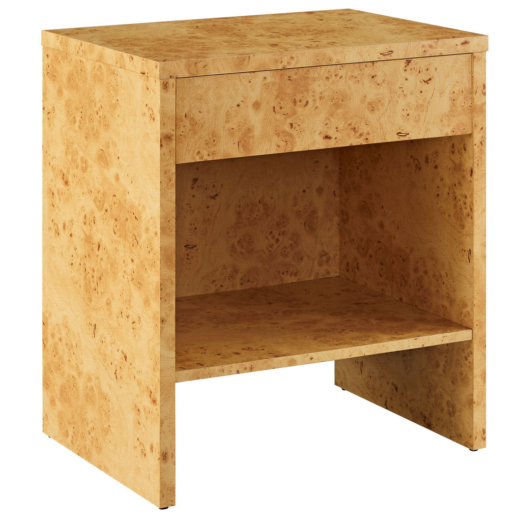 Modway Hudson 1-Drawer Burl Wood Nightstand With Shelf  