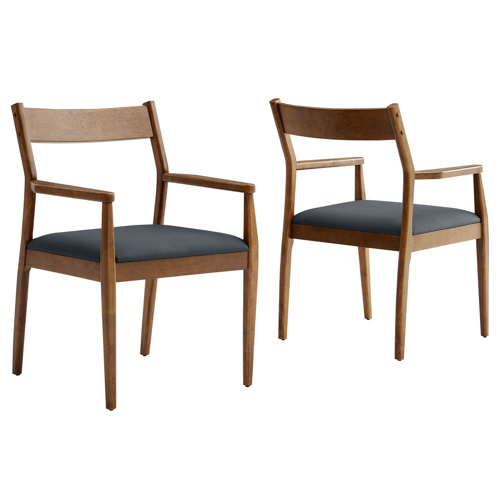 Modway Solara Vegan Leather Wood Dining Armchairs Set of 2  