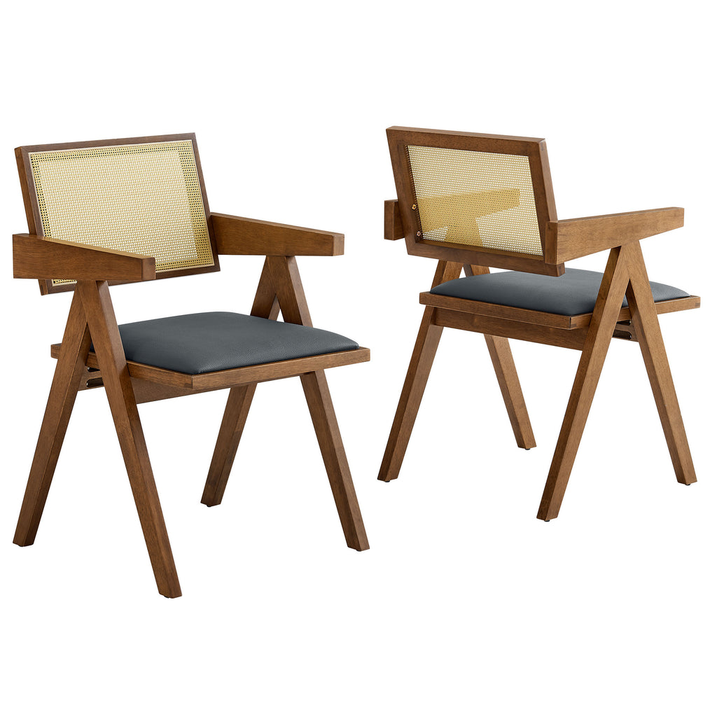 Modway Thera Vegan Leather Cane Dining Armchairs Set of 2  