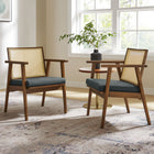 Modway Thera Vegan Leather and Cane Accent Armchairs Set of 2