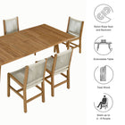 Modway Vienna 7-Piece Outdoor Patio Teak and Rope Dining Set with Armless Chairs
