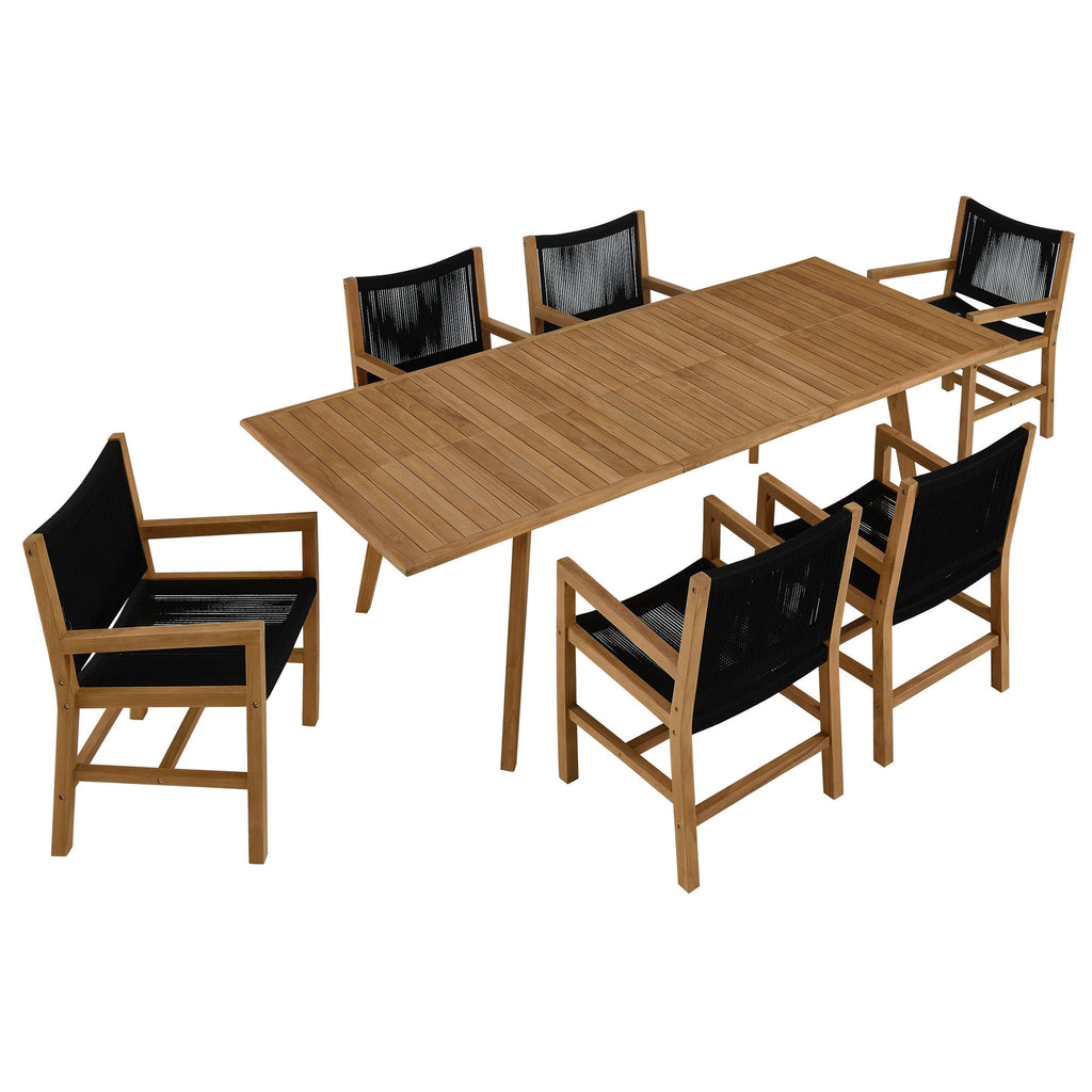 Modway Vienna 7-Piece Outdoor Patio Teak and Rope Dining Set with Armchairs  