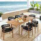 Modway Vienna 7-Piece Outdoor Patio Teak and Rope Dining Set with Curved-Back Armchairs