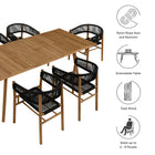 Modway Vienna 7-Piece Outdoor Patio Teak and Rope Dining Set with Curved-Back Armchairs