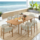 Modway Vienna 7-Piece Outdoor Patio Teak and Rope Dining Set with Curved-Back Armchairs