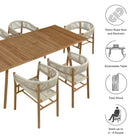 Modway Vienna 7-Piece Outdoor Patio Teak and Rope Dining Set with Curved-Back Armchairs
