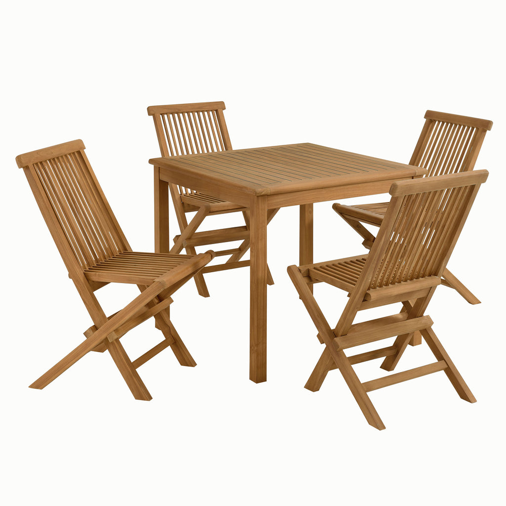 Modway Vienna 5-Piece Outdoor Patio Teak Wood Dining Set with Folding Chairs  
