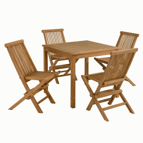 Modway Vienna 5-Piece Outdoor Patio Teak Wood Dining Set with Folding Chairs  