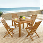 Modway Vienna 5-Piece Outdoor Patio Teak Wood Dining Set with Folding Chairs