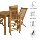 Modway Vienna 5-Piece Outdoor Patio Teak Wood Dining Set with Folding Chairs