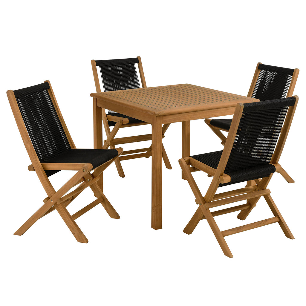Modway Vienna 5-Piece Outdoor Patio Teak Wood Dining Set with Rope Folding Chairs  