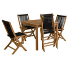 Modway Vienna 5-Piece Outdoor Patio Teak Wood Dining Set with Rope Folding Chairs