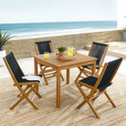 Modway Vienna 5-Piece Outdoor Patio Teak Wood Dining Set with Rope Folding Chairs