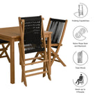Modway Vienna 5-Piece Outdoor Patio Teak Wood Dining Set with Rope Folding Chairs