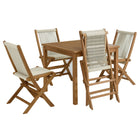 Modway Vienna 5-Piece Outdoor Patio Teak Wood Dining Set with Rope Folding Chairs