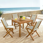 Modway Vienna 5-Piece Outdoor Patio Teak Wood Dining Set with Rope Folding Chairs