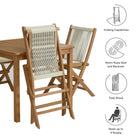 Modway Vienna 5-Piece Outdoor Patio Teak Wood Dining Set with Rope Folding Chairs