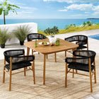 Modway Vienna 5-Piece Outdoor Patio Teak and Rope Dining Set with Curved-Back Armchairs