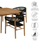 Modway Vienna 5-Piece Outdoor Patio Teak and Rope Dining Set with Curved-Back Armchairs