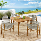 Modway Vienna 5-Piece Outdoor Patio Teak and Rope Dining Set with Curved-Back Armchairs
