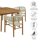 Modway Vienna 5-Piece Outdoor Patio Teak and Rope Dining Set with Curved-Back Armchairs