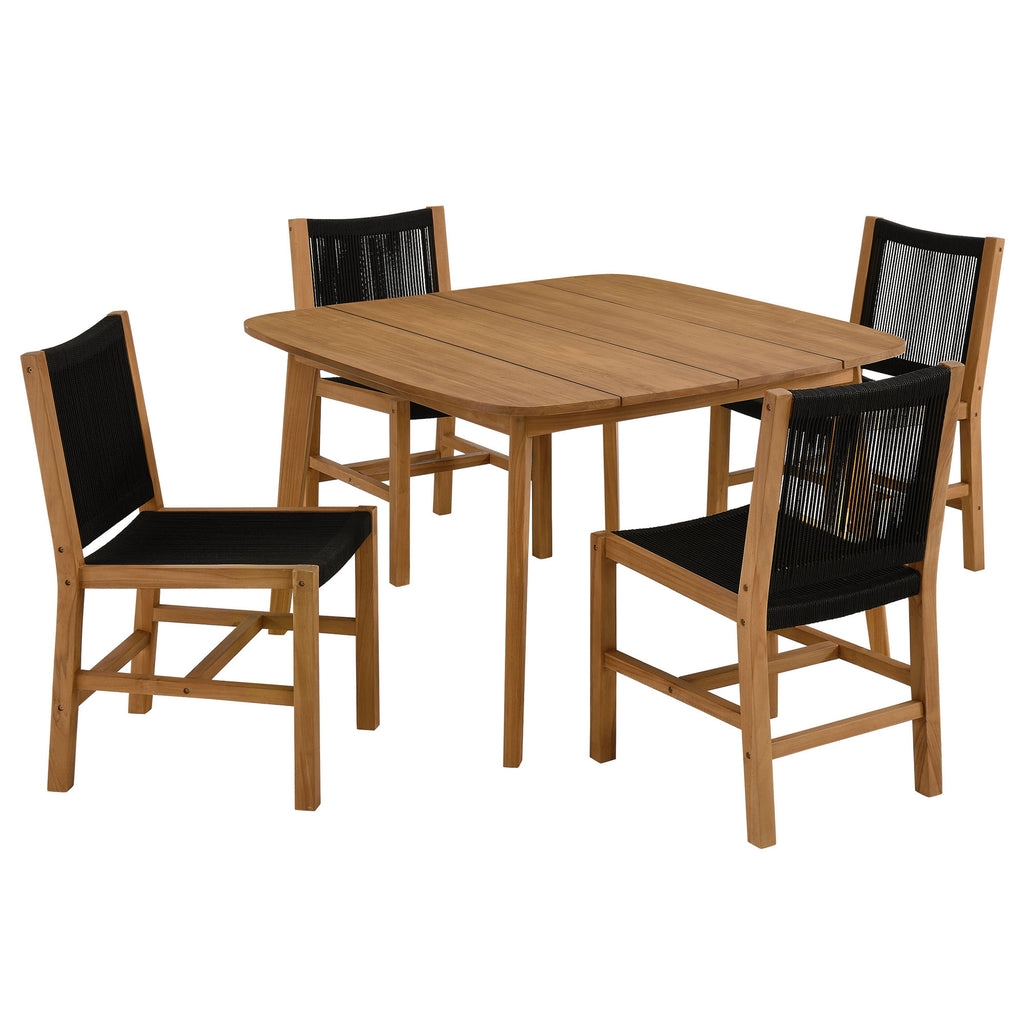 Modway Vienna 5-Piece Outdoor Patio Teak and Rope Dining Set with Armless Chairs  