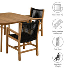 Modway Vienna 5-Piece Outdoor Patio Teak and Rope Dining Set with Armchairs