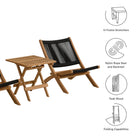 Modway Vienna 3-Piece Outdoor Patio Teak and Rope Folding Lounge Chairs and Side Table