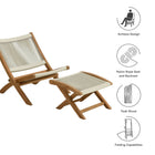 Modway Vienna 2-Piece Outdoor Patio Teak and Rope Folding Accent Lounge Chair and Ottoman Set