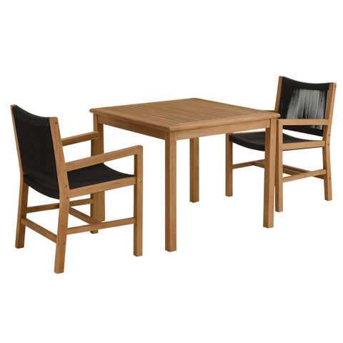 Modway Vienna 3-Piece Outdoor Patio Teak and Rope Dining Set with Armchairs  