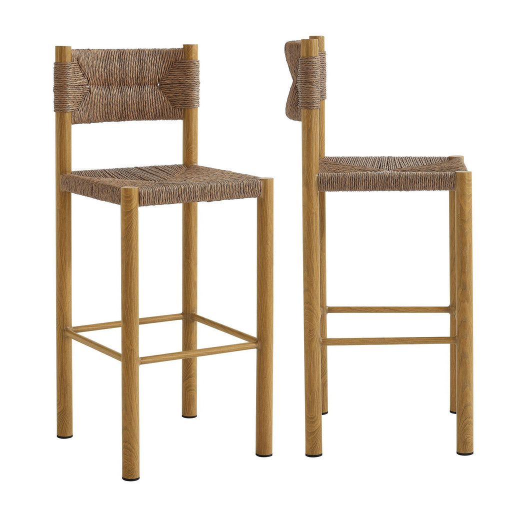Modway Parkland Outdoor Patio Rattan and Aluminum Bar Stools Set of 2  