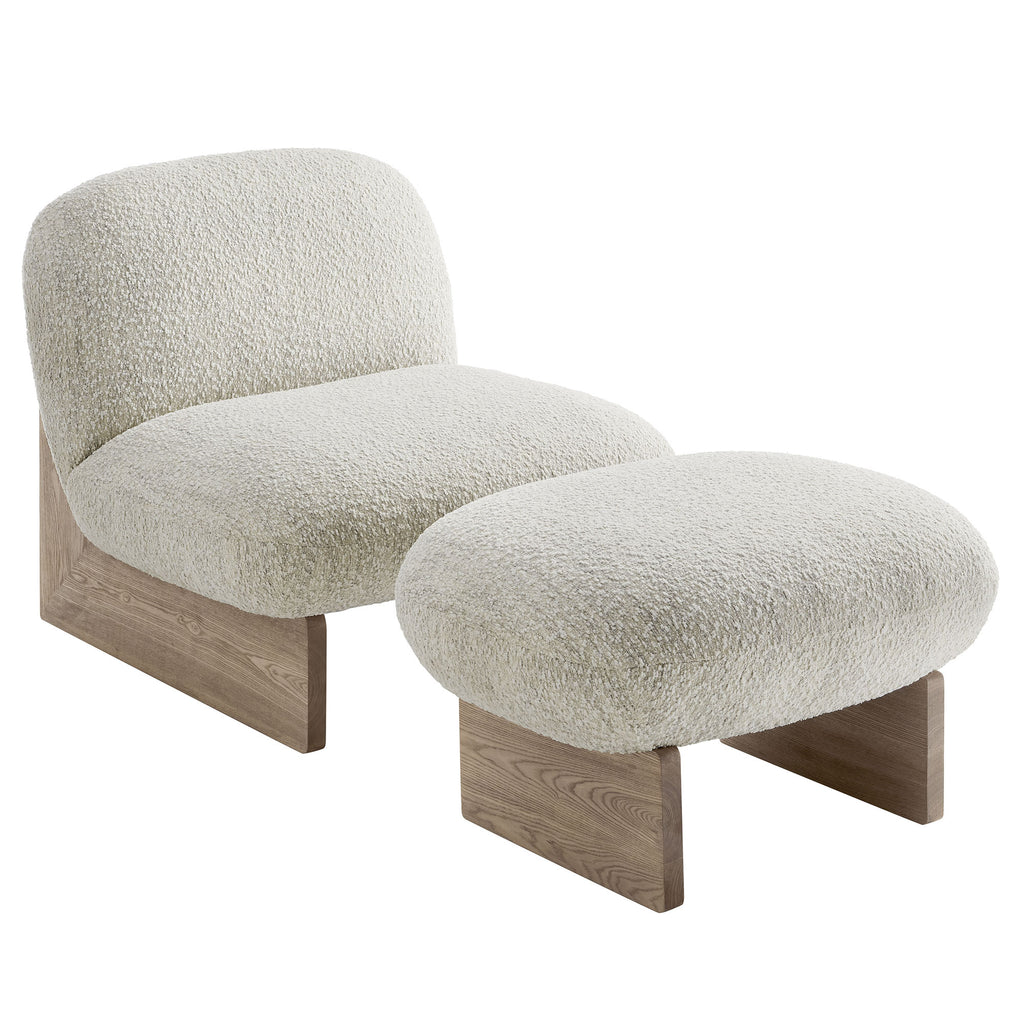 Modway Loyal Boucle Fabric Accent Chair and Ottoman Set  