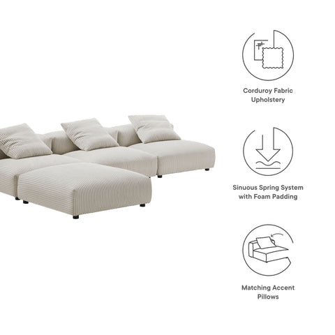 Modway Solace 4-Piece Modular Corduroy Upholstered Sectional Sofa  
