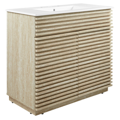 Modway Render 36" Faux Travertine Bathroom Vanity With Sink  