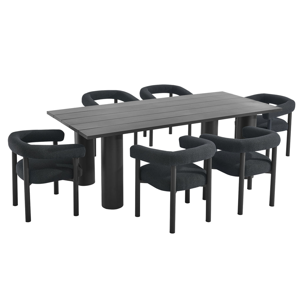 Modway Nautica 7-Piece Rectangular Outdoor Patio Aluminum Dining Table and Chairs Set  