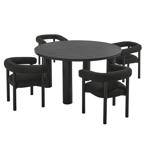 Modway Nautica 5-Piece Round Outdoor Patio Aluminum Dining Table and Chairs Set  