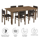 Modway Parkland 7-Piece Rectangular Outdoor Patio Rattan and Aluminum Dining Table and Chairs Set